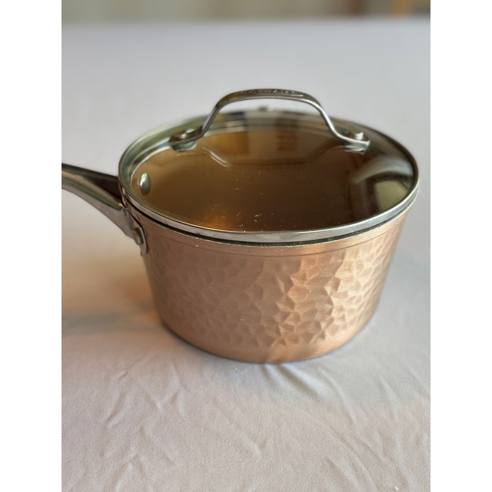 Gotham Steel Hammered Copper 8 inch Sauce Pan Cooking Pot with Glass Lid 9071
